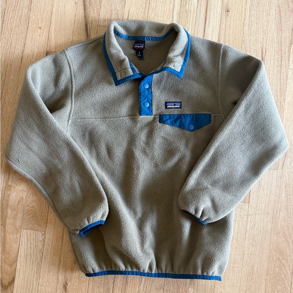 Boys Kids Patagonia Synchilla Tan Beige Fleece Pull over Size 10.